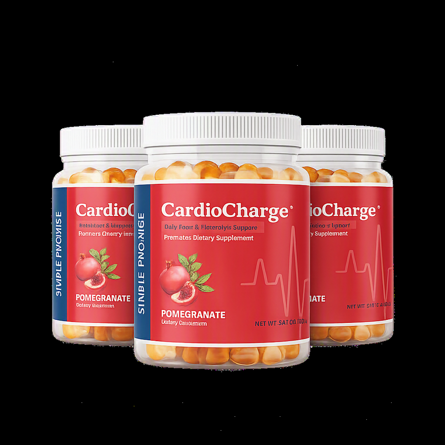 CardioCharge official website — three bottles of CardioCharge Heart & Electrolyte Support, 30 scoops each